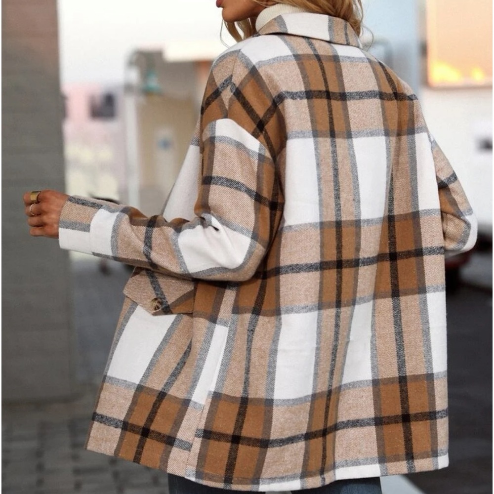 Comfy Oversized Plaid Button Down Jacket - Picture 2 of 14